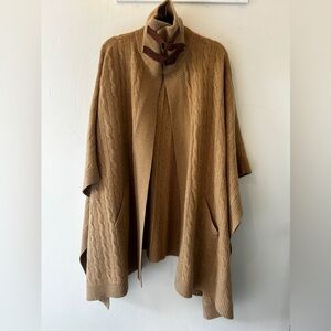 Vintage Ralph Lauren Beige Wool Cashmere Poncho Leather Buckles Pockets M/L